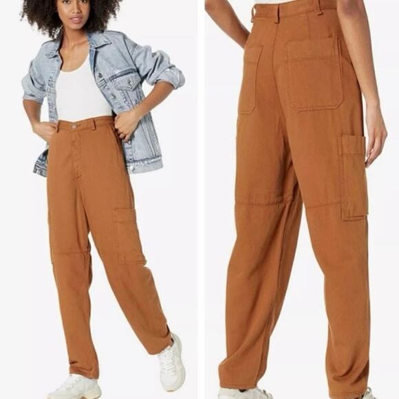 Adriano Goldschmied Pants - AG Jeans RENN Orange‎ Brown High-rise Utility Barrel Pants in Clay Stone